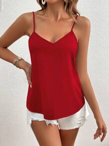 SHEIN VCAY Top de tirantes unicolor de espalda con tira cruzada - Rojo - Ver 3