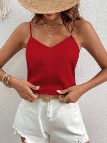 SHEIN VCAY Top de tirantes unicolor de espalda con tira cruzada - Rojo - Ver 4