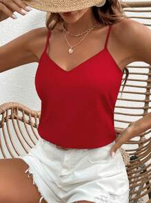SHEIN VCAY Top de tirantes unicolor de espalda con tira cruzada - Rojo - Ver 5
