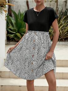 SHEIN Maternity Dalmatian Print Button Detail Dress - Black and White - View 3