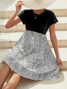 SHEIN Maternity Dalmatian Print Button Detail Dress - Black and White - View 5