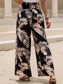 SHEIN VCAY Quần nữ Thắt lưng Nhiệt đới Tất cả trên in Boho - màu đen - Xem 2