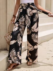 SHEIN VCAY Quần nữ Thắt lưng Nhiệt đới Tất cả trên in Boho - màu đen - Xem 6