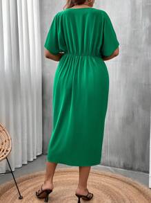 SHEIN Clasi Plus Batwing Sleeve Twist Front Dress - Green - View 2