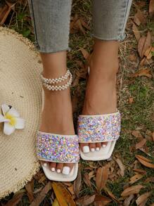 Women Ombre Rhinestone Decor Anti-slip Flat Sandals, Funky Open Toe Slide Sandals For Summer - Multicolor - View 2