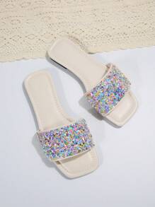 Women Ombre Rhinestone Decor Anti-slip Flat Sandals, Funky Open Toe Slide Sandals For Summer - Multicolor - View 3