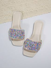 Women Ombre Rhinestone Decor Anti-slip Flat Sandals, Funky Open Toe Slide Sandals For Summer - Multicolor - View 6