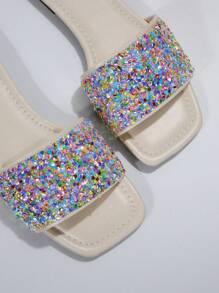 Women Ombre Rhinestone Decor Anti-slip Flat Sandals, Funky Open Toe Slide Sandals For Summer - Multicolor - View 7
