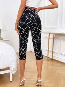 SHEIN Privé Quần tất nữ Hình học Tất cả trên in Giải trí - màu đen - Xem 3