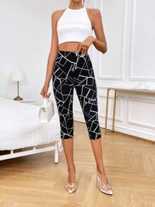 SHEIN Privé Quần tất nữ Hình học Tất cả trên in Giải trí - màu đen - Xem 5