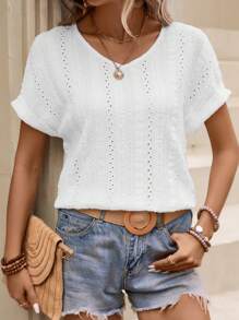 SHEIN LUNE Áo thun nữ Tranh thêu màu trơn Giải trí - trắng - Xem 6