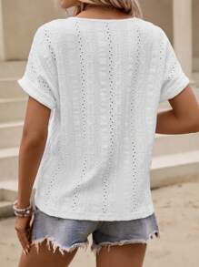 SHEIN LUNE Áo thun nữ Tranh thêu màu trơn Giải trí - trắng - Xem 2