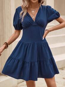 SHEIN LUNE Solid Ruffle Hem Dress