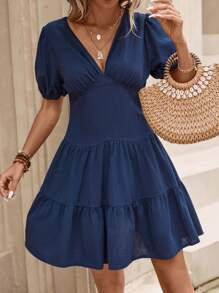 SHEIN LUNE Solid Ruffle Hem Dress