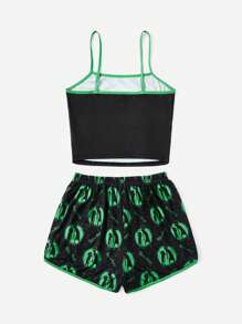 Rick and Morty | ROMWE Letter Cartoon Graphic Contrast Binding PJ Set, School