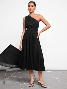 BizChic 單肩百褶下擺連衣裙 - 黑色 - 查看 1