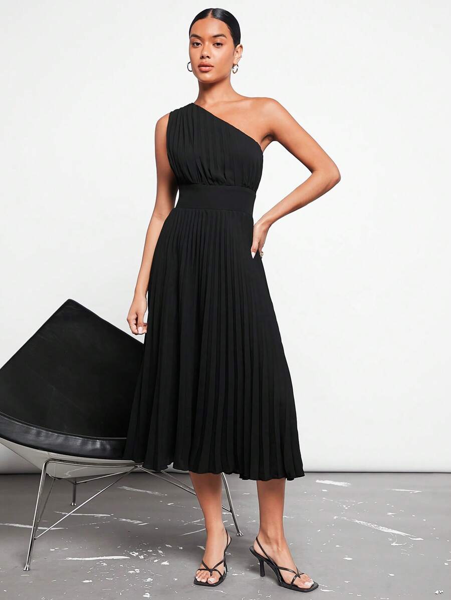 BizChic 單肩百褶下擺連衣裙 - 黑色 - 查看 1