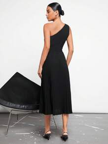 BizChic 單肩百褶下擺連衣裙 - 黑色 - 查看 2