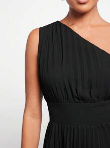BizChic 單肩百褶下擺連衣裙 - 黑色 - 查看 4