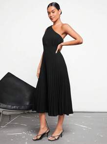 BizChic 單肩百褶下擺連衣裙 - 黑色 - 查看 5