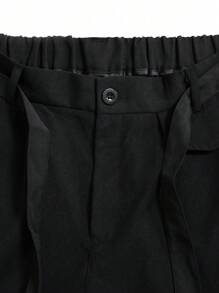 Claim Dot 男士素色斜口袋直筒西裝褲 - 黑色 - 查看 4