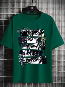 Manfinity Hypemode Hombres talla grande Camiseta con estampado de figura y letra - Verde Oscuro - Ver 1