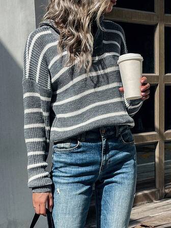 Striped Pattern Drop Shoulder Sweater
