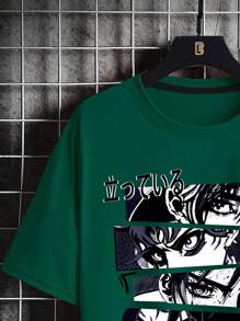 Manfinity Hypemode Hombres talla grande Camiseta con estampado de figura y letra - Verde Oscuro - Ver 3