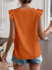 Chiquease 鏤空蕾絲花邊罩袖襯衫 - 橘色 - 查看 2