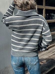 Striped Pattern Drop Shoulder Sweater - Grey - View 2
