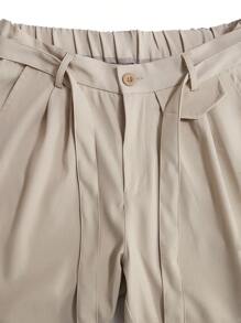 Claim Dot Men Fold Pleated Detail Straight Leg Suit Trousers - Khaki - View 4