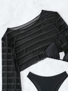 SHEIN Swim Bộ Bikini Nữ Buộc lại màu trơn - màu đen - Xem 7