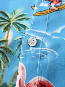 男士熱帶圖案前排扣襯衫 - 藍色 - 查看 6