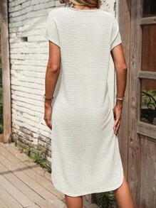 SHEIN LUNE Solid Batwing Sleeve Tee Dress - White - View 2