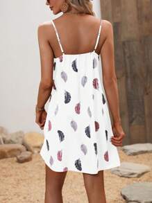Breezaya Vestido de tirantes con estampado de pluma de cuello de muesca - Blanco - Ver 2