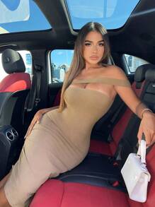 SHEIN SXY Đầm màu trơn Gợi cảm - Màu Khaki - Xem 1