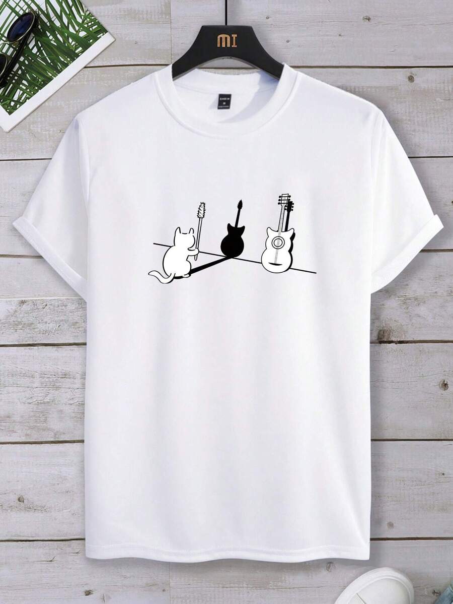 Manfinity Roghcode Áo thun nam vừa vặn cổ tròn tay ngắn Graphic Tee Động vật thường ngày vui mùa hè - trắng - Xem 1