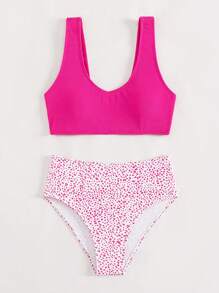 SHEIN Swim Summer Beach Dalmatian Print High Waisted Bikini Set - Multicolor - View 4