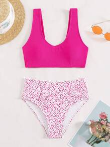 SHEIN Swim Summer Beach Dalmatian Print High Waisted Bikini Set - Multicolor - View 6