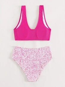 SHEIN Swim Summer Beach Dalmatian Print High Waisted Bikini Set - Multicolor - View 7