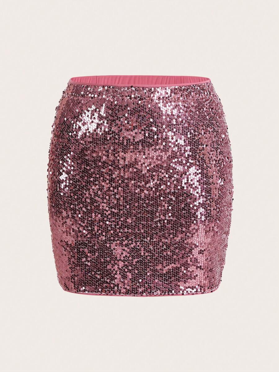 SHEIN ICON Hơn Kim sa Váy bodycon - Hồng - Xem 1