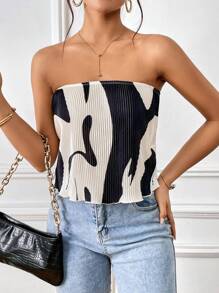 SHEIN Privé 滿版印花抹胸上衣 - 彩色 - 查看 4