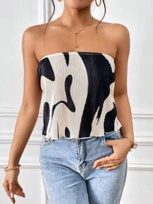 SHEIN Privé 滿版印花抹胸上衣 - 彩色 - 查看 5