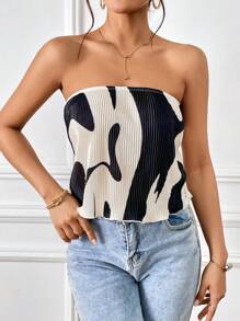 SHEIN Privé 滿版印花抹胸上衣 - 彩色 - 查看 6