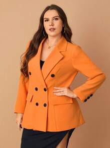 SHEIN Essnce Plus Lapel Collar Double Breasted Blazer - Orange - View 4