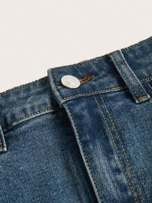 ROMWE Kawaii Váy denim nữ Thêu Túi Dây kéo Thú vật Loại bướm - Rửa tối - Xem 4