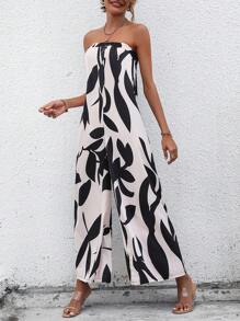 SHEIN VCAY Áo liền quần nữ Thực vật Giải trí - Đen và trắng - Xem 4