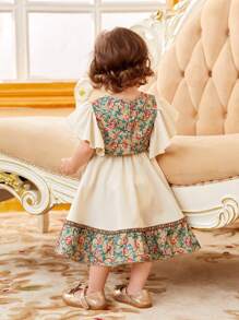 SHEIN Baby Girl Floral Print Ruffle Trim Top & Skirt - Multicolor - View 5