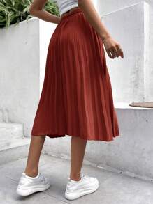 SHEIN Frenchy 素色百褶半身裙 - 紅木色 - 查看 2