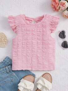 SHEIN 小女童荷葉邊T恤 - 淺粉色 - 查看 3